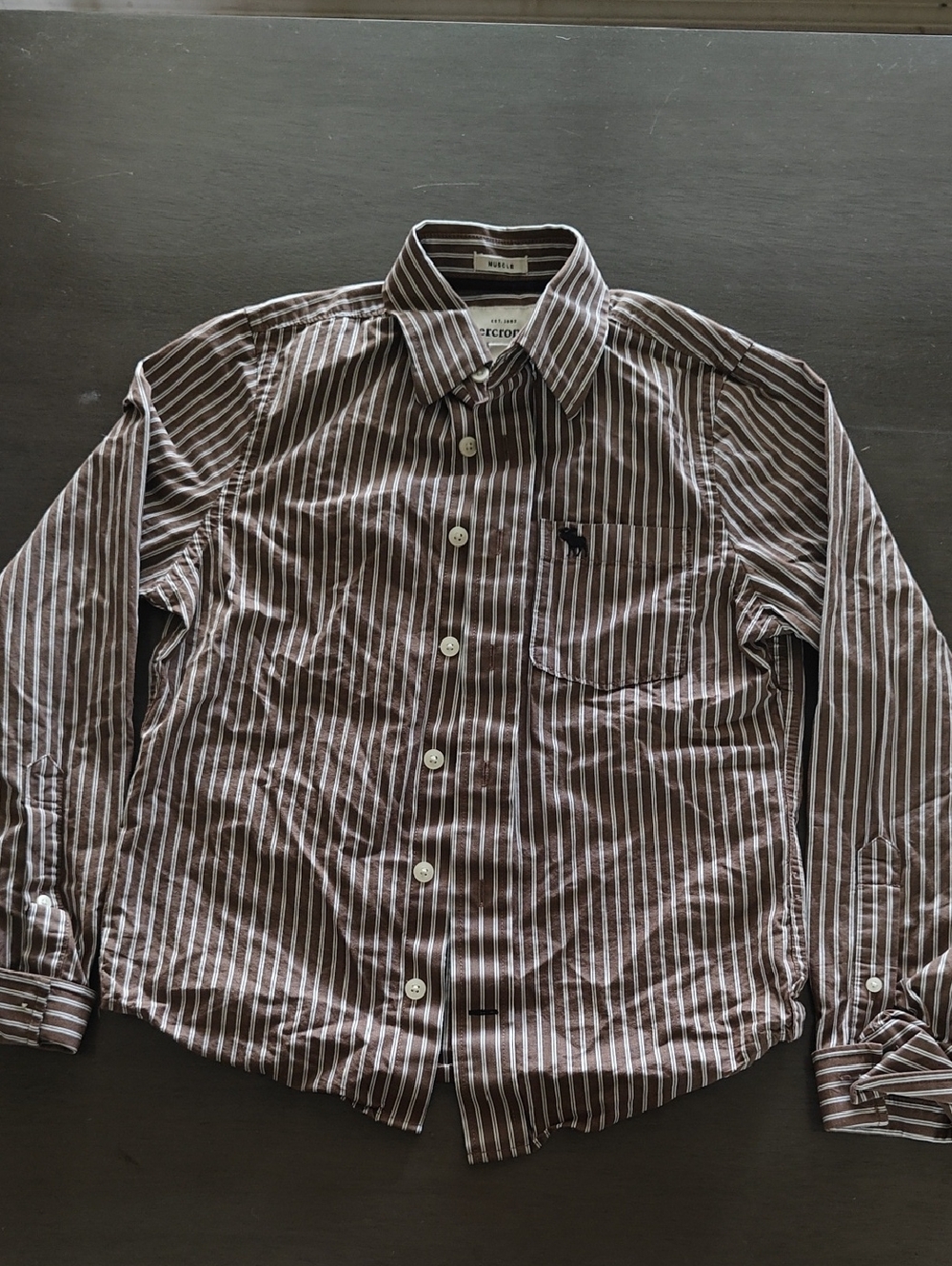 Abercrombie & Fitch Brown and White Striped Cotton Button-Down Shirt